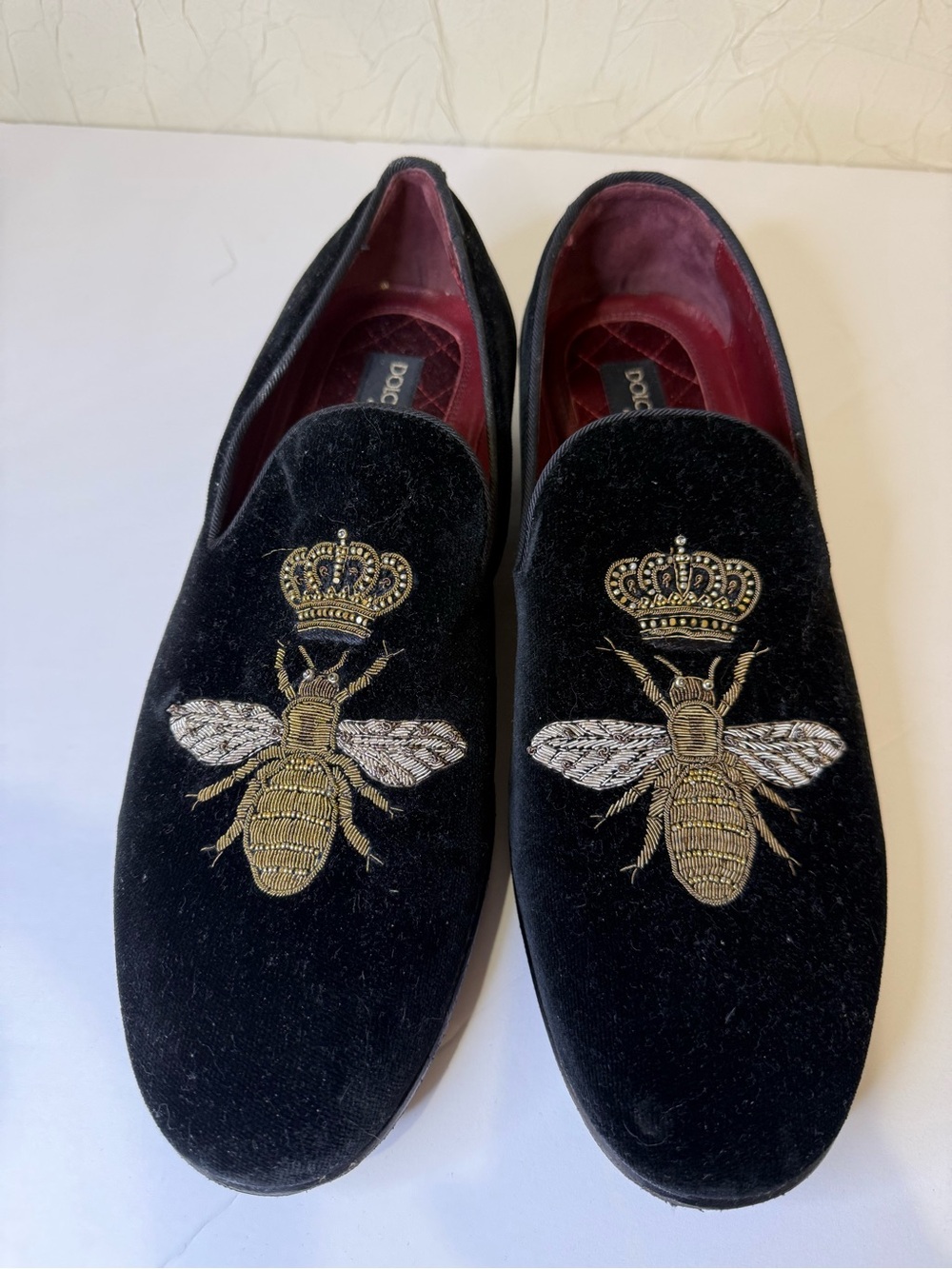Dolce&Gabbana Black Velvet Embroidered Bee Loafers - Luxury Men’s Slip-Ons
